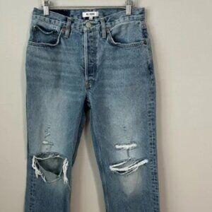 RE/DONE Light Blue Denim Distressed Wide Leg Cropped Jeans Women’s Size 27”